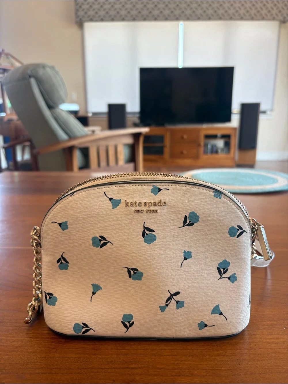 kate spade White Crossbody with Blue Floral Print